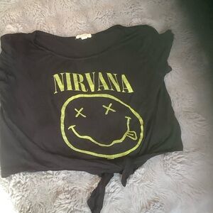 Ardene Black Tee with Neon Green Nirvana Graphic